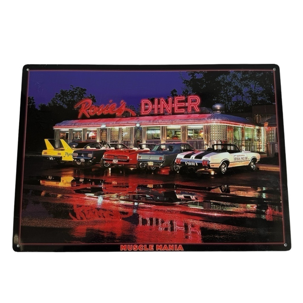 Vintage Muscle Mania Classic Car Tin Photo Poster Man Cave Garage Shop EUC